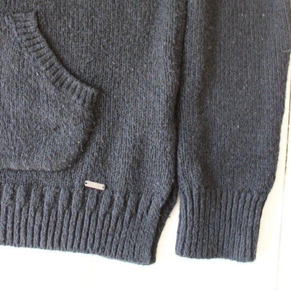 Black Knit Hoodie With Lace Up Neckline - Picture 5 of 7